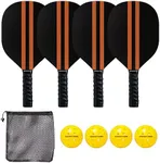 Amazin' Aces Vintage Black Wood Pickleball Paddles Set of 4 with 4 Durable Indoor & Outdoor Pickleball Balls & Handy Mesh Pickleball Bag for Women & Men, Pickleball Rackets with Comfy Cushion Grip