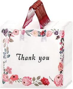 SOUJOY 60 Pack Thank You Bag, Plastic Shopping Bag with Handles, 14'' x 12'' Spring Flowers Reusable Merchandise Bags, Gift bag for Boutique, Clothing, Retail, Party
