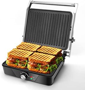 Aigostar SAM – Parrilla Eléctrica, Grill, Panini, Sandwichera, 2000W. Regulador de temperatura, apertura 180º