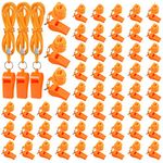 Honoson 100 Pcs Orange Emergency Whistle with Lanyard, Plastic Safety Whistle Loud Crisp Sound Survival Whistle for Lifeguard, Self Defense, Emergency, Hiking, Outdoor Camping Accessories
