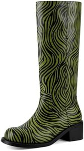 VBDB Mid Calf Boots for Women Square Toe Chunky Block Heel Long Boots Comfortable Low Heels Casual Fashion Campus Shoes Spring Summer Style for Dating, Dressy Everyday Chic Size11