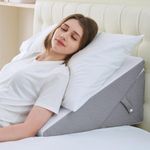 Sasttie Bed Wedge Pillow for Sleep Apnea, 9 & 12 Inch Adjustable Wedge Pillow for Back Pain Relief, Cooling Memory Foam Pillow Wedge for Post Surgery, Acid Reflux and Snoring, Dark Grey & White