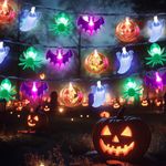 Halloween Decoration String Lights 20Ft 40 LED Battery Operated Pumpkin Bat Spider Ghost String Lights Outdoor Indoor Halloween Decor Fairy Light Hanging Halloween Party Decor (Halloween01)