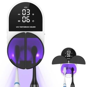 ORIA UV Toothbrush Sanitizer, Wall Mounted Toothbrush Holder with Sterilizer Function, LED Clock Display, Dual Disinfection, Hands-Free Wave Sensing for Household and Travel