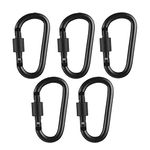 Sunkizzrs® Aluminium Carabiner (Pack of 5) Snap Hook Ring Clip - Hooks Keychain - Hook Keyring - Key Hooks for Keychain with Screw Locking (Black)