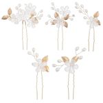 Lusofie 5Pcs Flower Bridal Hair Pins White Pearl Hair Pins Gold Flower Wedding Hair Pieces Hair Flowers Wedding Hair Accessories for Women Girls(3.54In)