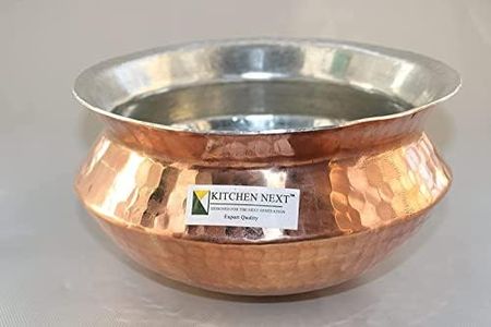 KITCHEN NEXT Copper Inside Kalai Handi/Sipri with Hammered Shinny Finish for Cooking & Serving 3 Liter