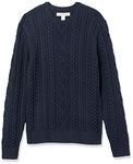 Amazon Essentials Men's Long-Sleeve 100% Cotton Fisherman Cable Crewneck Jumper, Navy, XL