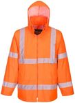 Portwest H440 Men's Waterproof Hi Vis Rain Jacket - Reflective Lightweight Safety Workwear with Pockets and Hood Orange, Large