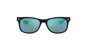 Ray-Ban Junior Kids' RJ9052S New Wayfarer Square Sunglasses, Matte Black/Blue Flash, 47 mm