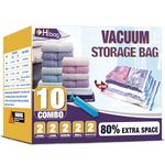 HIBAG Space Saver Bags Vacuum Storage Bags, 10Pack Vacuum Bags, Zipper, Polypropylene (2 Jumbo, 2 Large, 2 Medium, 2 Small, 2 Roll-Up) With Pump (10-Combo)