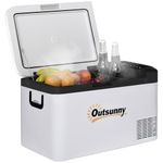 Outsunny 12V Car Refrigerator w/LED Light & Foldable Handles, 25L Portable Compressor Cooler, Fridge Freezer with 12/24V DC and 110-240V AC for Campervan RV Boat Travel