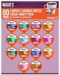 Maud's Flavored Decaf Coffee Pods Variety Pack, 80ct | 14 Assorted Blends | 100% Arabica Flavored Coffee | Solar Energy Produced Recyclable Single Serve Coffee Pods Compatible with Keurig K-Cup Brewers