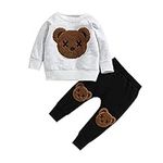 2PCs Newborn Toddler Baby Boy Clothes Set Long Sleeve Sweatshirt Hooded T-Shirt Bear Pullover Top Elastic Waist Long Pants Trousers with Pocket Tracksuits Streetwear Oufits (Gray , 2-3 Years )