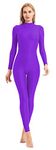 speerise Adult High Neck Zip One Piece Unitard Full Body Leotard Bodycon Jumpsuit for Women, Purple, Small