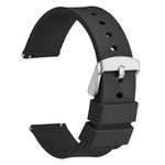 WOCCI 22mm Silicone Watch Strap, Quick Release Rubber Replacement Band with Silver Stainless Steel Buckle (Black)