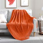 Walensee Throw Blanket for Couch, 60 x 80 Orange, Acrylic Knit Woven Summer Blanket, Lightweight Decorative Soft Nap Throw with Tassel for Chair Bed Sofa Travel Picnic, Suitable for All Seasons