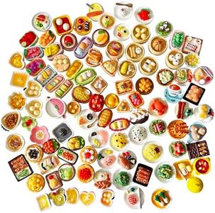 Anrher 100pcs Mini Delicious Food Dishes DIY Dollhouse Pretend Kitchen Play Cooking Game Resin Flatback Decoration Sets