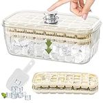 Ice Cube Tray with Lid and Bin, 64 pcs Ice Cubes Molds, Upgraded One Button Release Ice Cubes Tray Mold, 2 Pack Ice Cube Trays for Freezer, Ice Cube Tray Mold for Whiskey Cocktail, Tea, Coffee