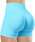 Unthewe Womens Workout Seamless Scrunch Butt Lifting Shorts High Waisted Tummy Control Gym Yoga Shorts(U516-Light Blue-M)