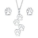 Animal Pet Dog Cat Puppy Kitten 4 Multi Paw Prints Dog Stud Earrings Pendant Necklace Jewelry Set for Women Teen .925 Sterling Silver