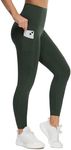 Dragon Fit High Waist Yoga Leggings with 3 Pockets,Tummy Control Workout Running 4 Way Stretch Yoga Pants Deep Green