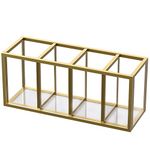 NIUBEE Acrylic Pen Holder 4 Compartments, Gold Copper Border Pencil Organizer Cup for Countertop Desk Accessory Storage