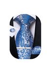 DiBanGu Men's Necktie Handkerchief Silk Paisley Floral Tie Pocket Square Cufflink Set, 150cm, Light Blue2