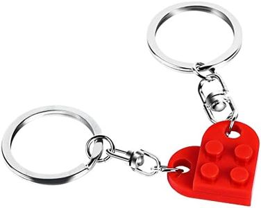 Meyerascal Red Heart Keychain Set for Couples, Brick Heart Keychain for Boyfriend Girlfriend, 2 Pcs Matching Heart Colorful Keychains.(Red)