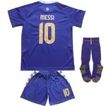 LULIDI Youth Sportswear Argentina #10 Away Copa-American Leo 2024 Soccer Jersey/Shorts Football Socks Set (Blue,20)