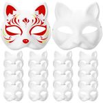 20pcs DIY White Masquerade Masks Blank Cat Masks Japanese Kabuki Kitsune Masks Paintable Paper Mache Masks Half Animal Masks