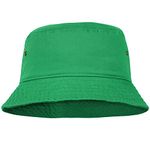 Falari Men Women Unisex Cotton Bucket Hat 100% Cotton Packable for Travel Fishing Hunting Summer Camp, Kelly Green, Small-Medium