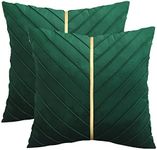 Tosleo Christmas Green Velvet Throw Pillow Covers 18x18 Pack of 2 with Gold Leather Forest Green Decorative Couch Pillowcase Luxury Modern Pillow Cover for Living Room Bedroom Sofa Cushion Bed