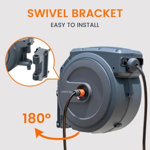 Giraffe Tools Retractable Wall Mounted Hose Reel, 35+2m, 7-in-1 Nozzle, Grey