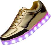 USB Adult Light Up Shoes Rechargeable Flashing Low Top LED Shoes Unisex Sports Dancing Sneakers, Gold, 9 Women/7.5 Men