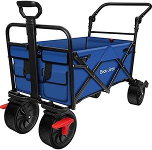 BEAU JARDIN Collapsible Folding Beach Wagon Cart 350lbs Foldable All Terrain Wagon 100L Utility Camping Grocery Portable Outdoor Garden Sport Shopping Heavy Duty Push Pull Wagon Blue