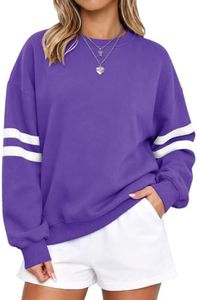 Angerella Womens Varsity Striped Oversized Crewneck Sweatshirt Purple XL