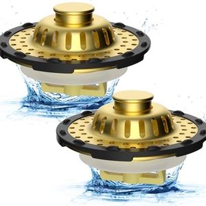 2PCS Universal Metal Bathtub Drain Stopper Top Hair Catcher, Brushed Gold