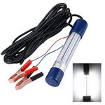 Submersible Underwater Fish Light Super Bright Depth Fish Finder Light 12V-24V Underwater 180 LED Light Color Blue/White/Green Lure Bait Trout Finder Night Fishing Lamp, for Prawn Squid Shad Bass Trout Red Fish (with Battery Clip, White)