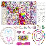 WONDERFORU Children DIY Beads for Jewellery Bracelet Necklaces String Making Kit, Friendship Bracelets Art Craft Kit for Girls Kids, 24 Colors