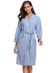 Vlazom Waffle Dressing Gowns Unisex Kimono Robe Cotton Lightweight Bathrobe for All Seasons Spa Hotel Sleepwear - Blue-style a - XL