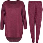 ZEE FASHION 2 Piece Track Suit Set High Low Top and Bottoms Casual Loungewear Sweatshirt Jog (Wine High Low Top Bottom, L/XL(UK-Size 16-18))