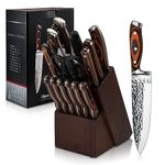 Knife Sets for Kitchen, 15-Piece High Carbon Stainless Steel Kitchen Knife Set with Block and Sharpener, Ultra-Sharp Hammered Knife Set with Triple Rivet Wooden Handle, Dishwasher Safe