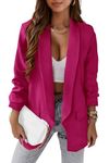 PRETTYGARDEN Fall Blazer Jackets for Women 2024 Long Sleeve Open Front Business Casual Blazers (Rose Red,Large)