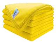 SOFTSPUN Microfiber Cleaning Cloths, 50X50 cms 5 pcs Towel Set 340 GSM Yellow! Highly Absorbent Lint and Streak Free Multipurpose Wash Cloth for Kitchen Car Window Stainless Steel Silverware.