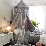 THREENTDAY Bed Canopy for Girls, Double Layer Dome Mosquito Net Princess Canopy for Girls Bed Room Decor Reading Nook (Grey)