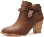 Carcuume Ankle Boots for Women,Wide Ankle Tie Knot,Side Zipper,Round Toe,Chunky Heels,Boots for Women, Brown, 8