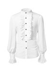 Bbalizko Men Pirate Shirt Victorian Ruffle Medieval Renaissance Vampire Ruffled Steampunk Puffy Halloween Cosplay Shirts, White, XXL