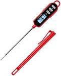 Lonicera Instant Read Digital Meat Thermometer for Food, Bread Baking, Water and Liquid. Waterproof and Long Probe with Meat Temp Guide for Cooking, Display with Backlit (Red)