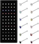 SZQCZB 22G 60 Pcs Bling-Bling Nose Studs Rings Pin Box Set Hypoallergenic Stainless Steel Colorful Crystals Body Piercing Jewelry 1.5mm